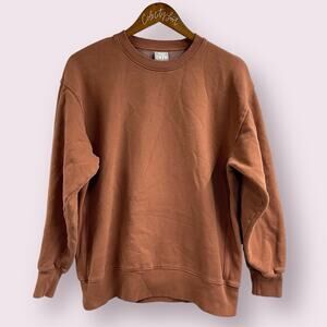 tna Cozy Fleece Boyfriend Sweatshirt Crewneck Brown Small